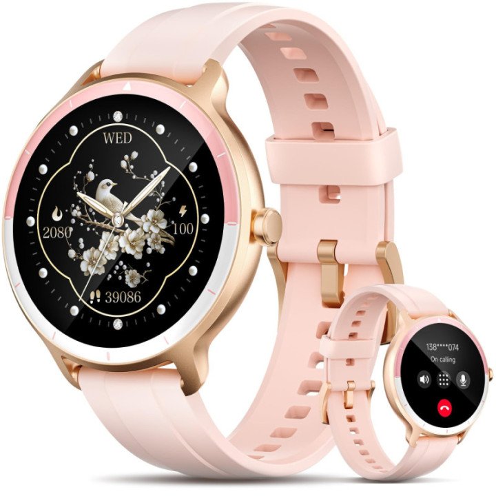 Reloj inteligente para mujer con llamadas Bluetooth y asistente de voz AI — Color: Rosa